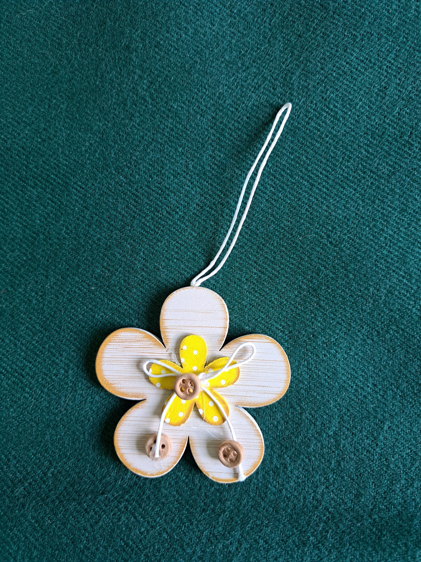 Wooden Yellow Flower Shaped Pedant on a String