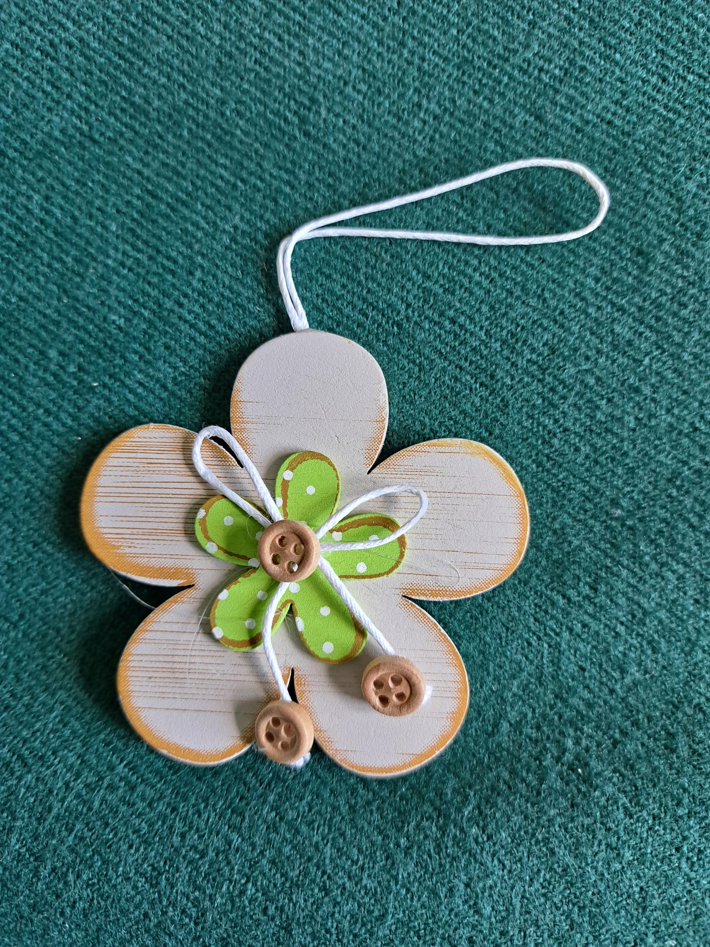 Wooden Green Flower Shaped Pedant on a String