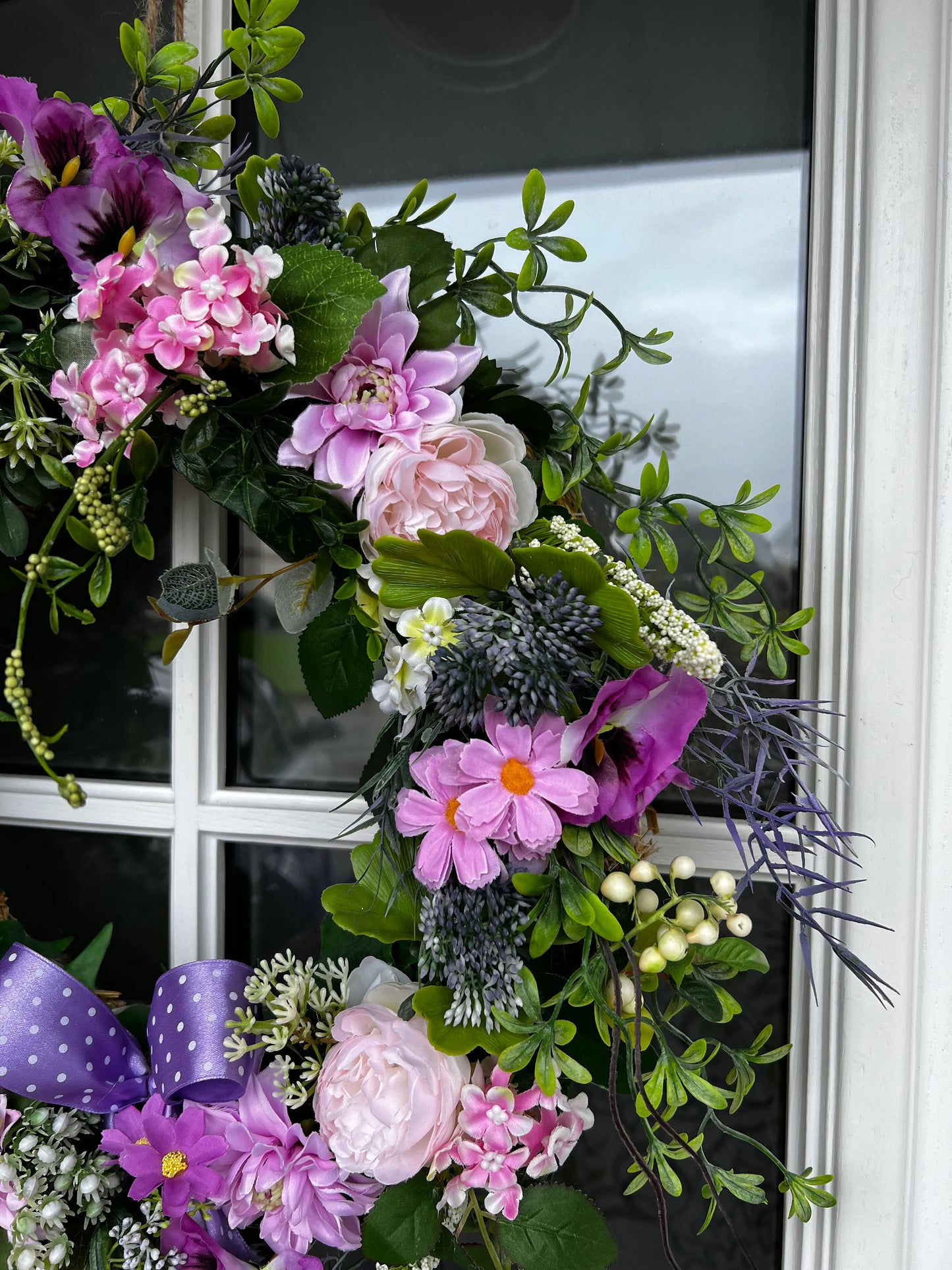 Artificial Flower Wreath for Door or Wall Decoration | Spring Decor | Roses Berries Twigs Eucalyptus Leaves