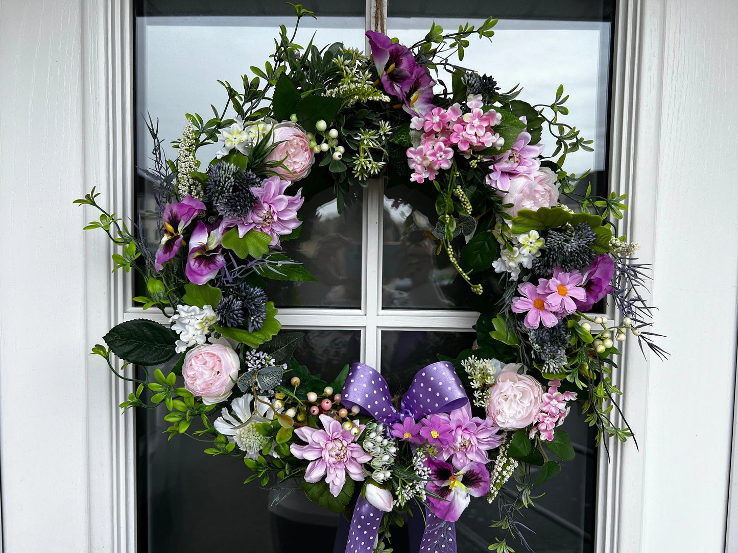 Artificial Flower Wreath for Door or Wall Decoration | Spring Decor | Roses Berries Twigs Eucalyptus Leaves