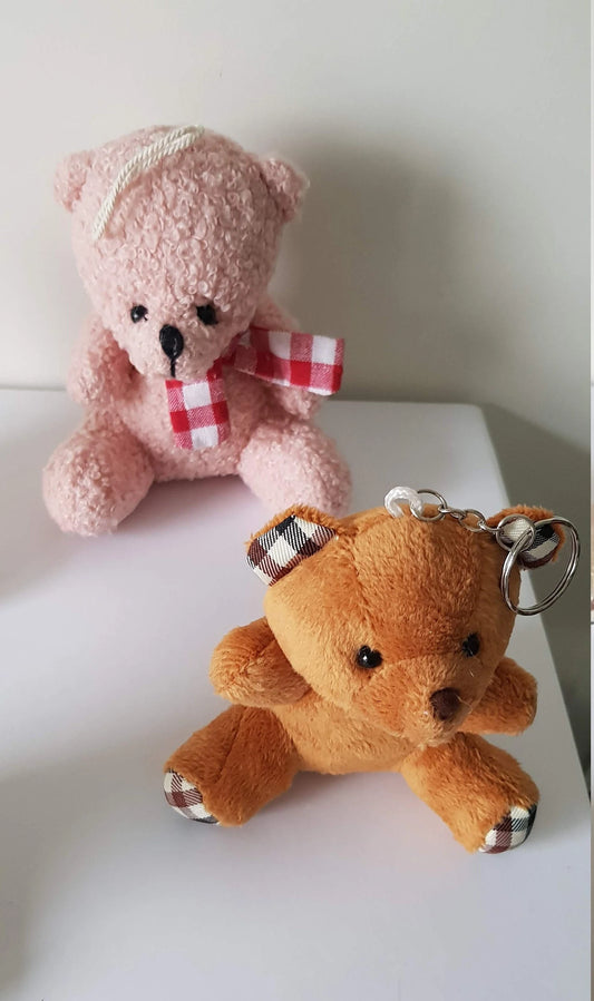 Small Teddy Bear Keychains in Pink, White, Brown or Light Brown Color