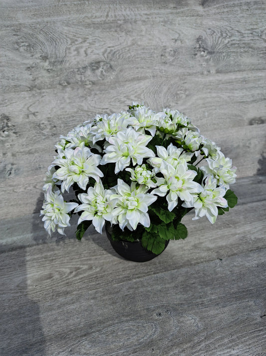 Artificial white chrysanths flower arrangement for grave decoration