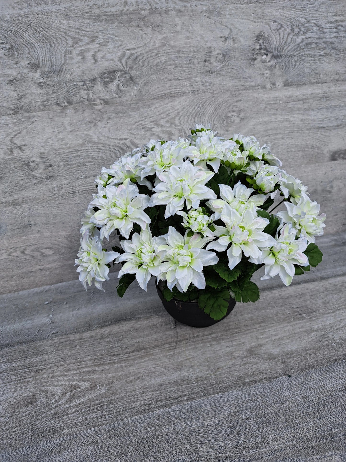 Artificial white chrysanths flower arrangement for grave decoration