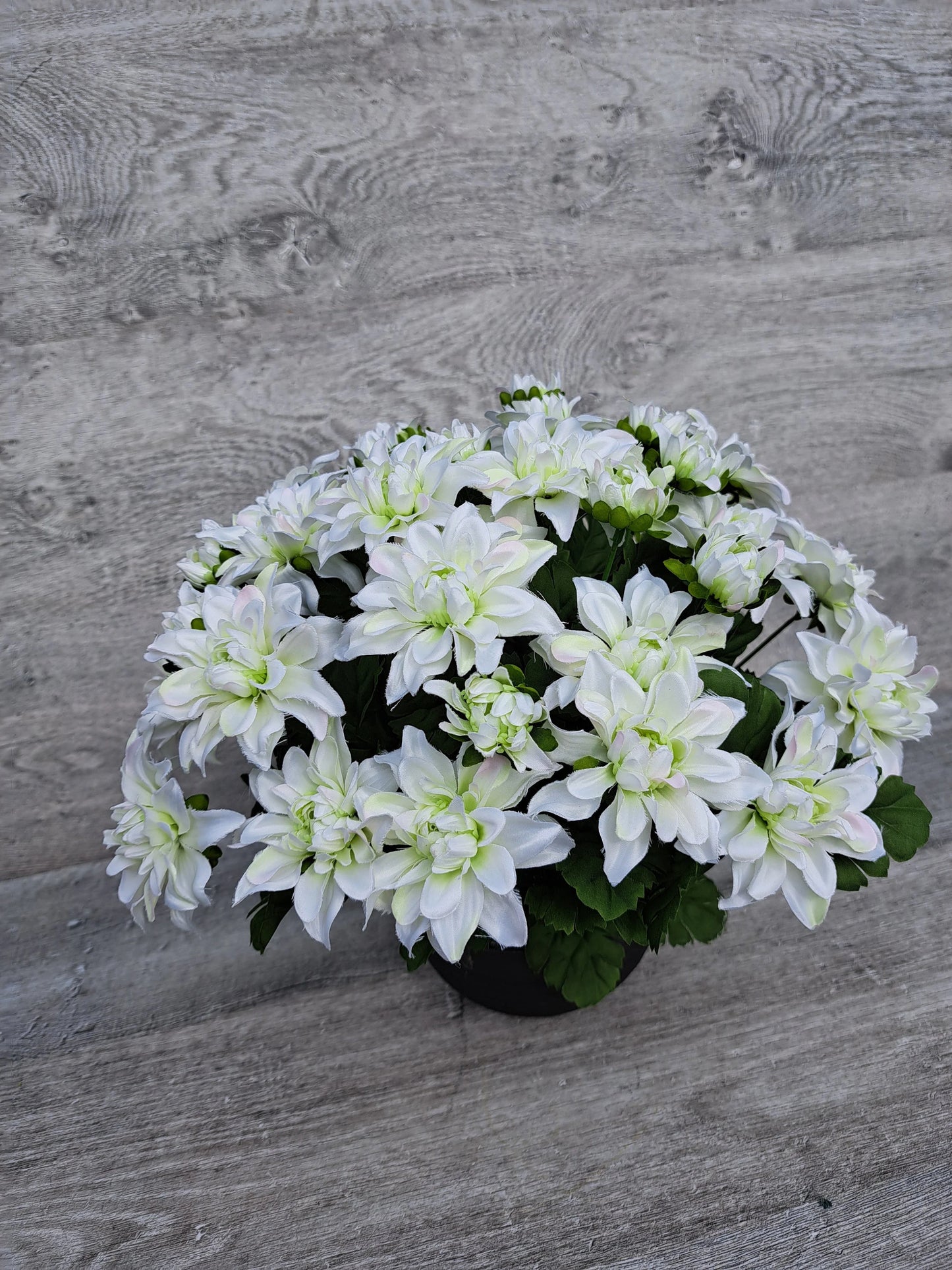 Artificial white chrysanths flower arrangement for grave decoration