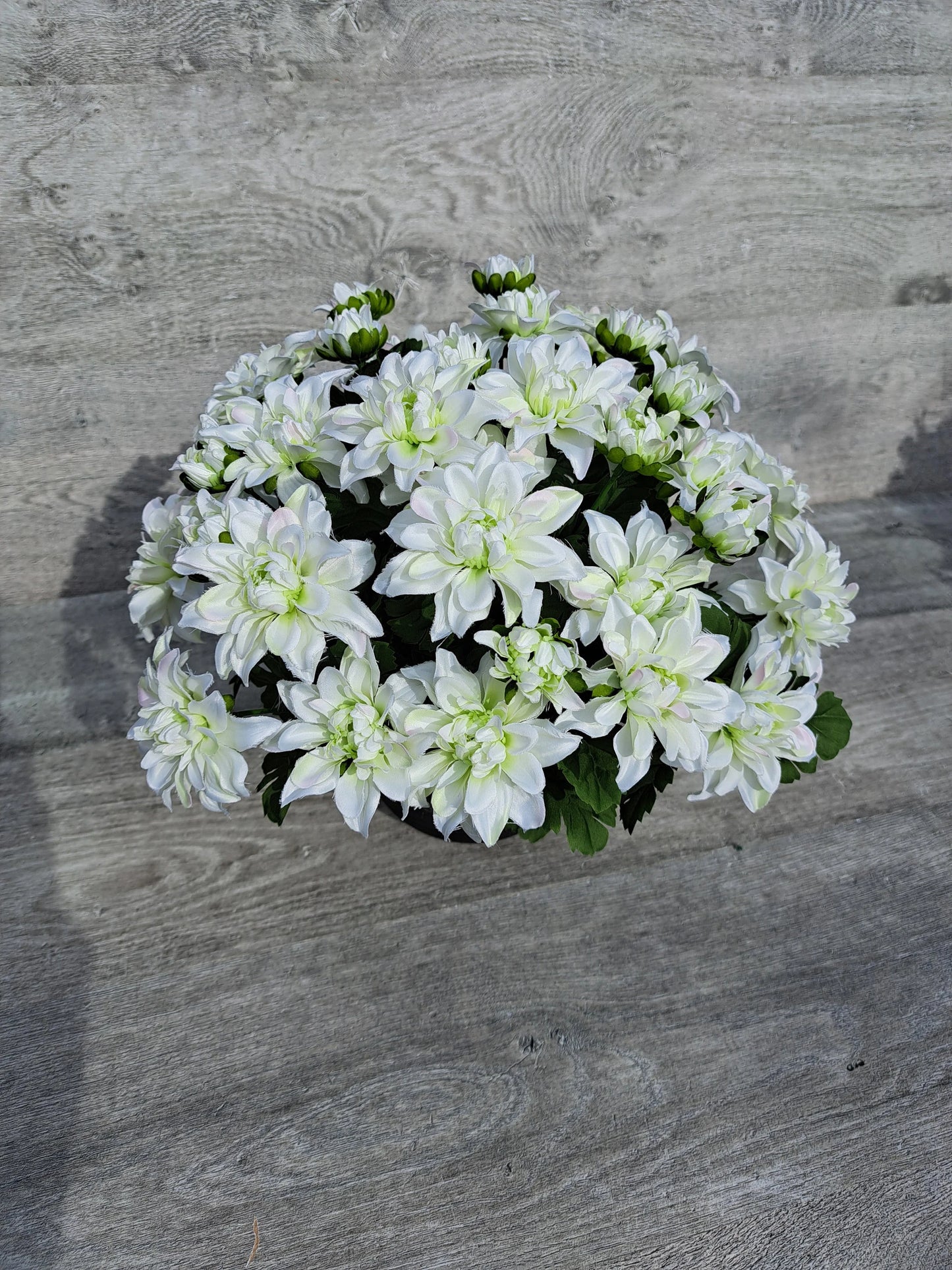 Artificial white chrysanths flower arrangement for grave decoration